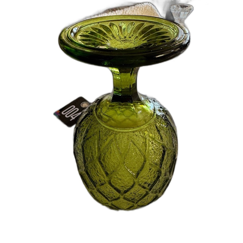 Vintage‎ Indiana Glass Avocado Green Quilted Diamond Glass